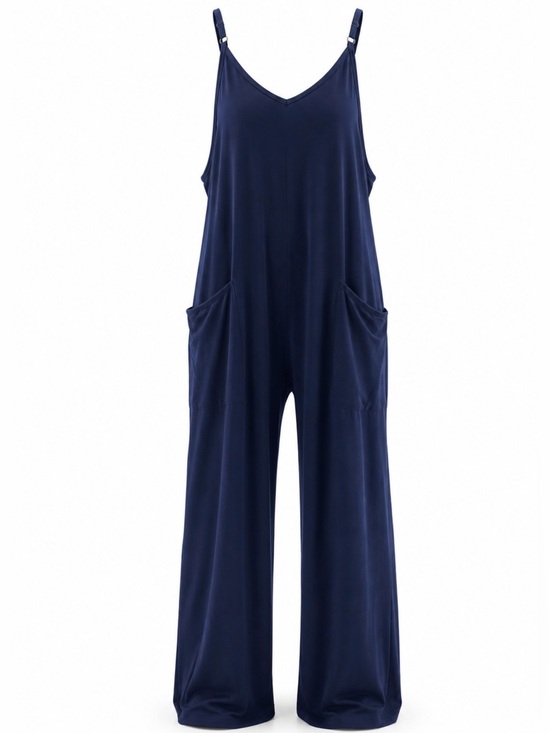 Pants - Women baggy Lagenlook Jumpsuit Navy Blue Sleeveless Pockets Relaxed Comfort EUC
